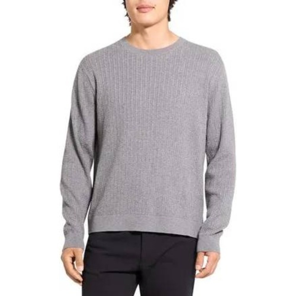 Theory Sweater Mens Large‎ Grey Riland Cab Breach 2 Ribbed Knit Cotton Crewneck